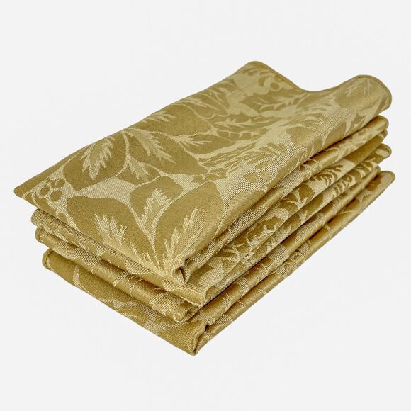 Damask Dinner Napkins Set 4 Gold Cloth Poinsettia Holiday Formal 17x17 Vintage - Picture 4 of 8